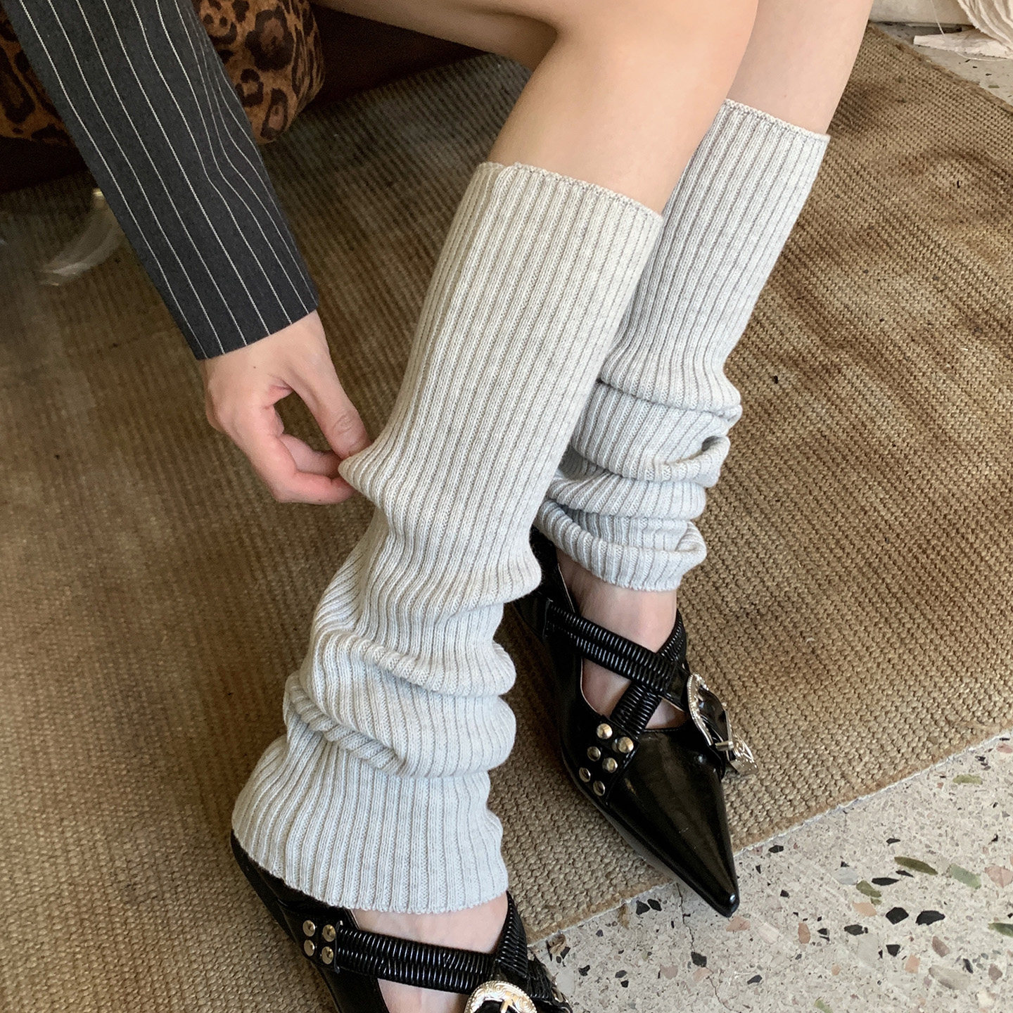 白色基础款羊毛袜套女秋韩系温柔竖坑条显瘦显腿长羊绒腿套堆堆袜,淘宝优惠券,粉丝福利购,淘宝优惠卷