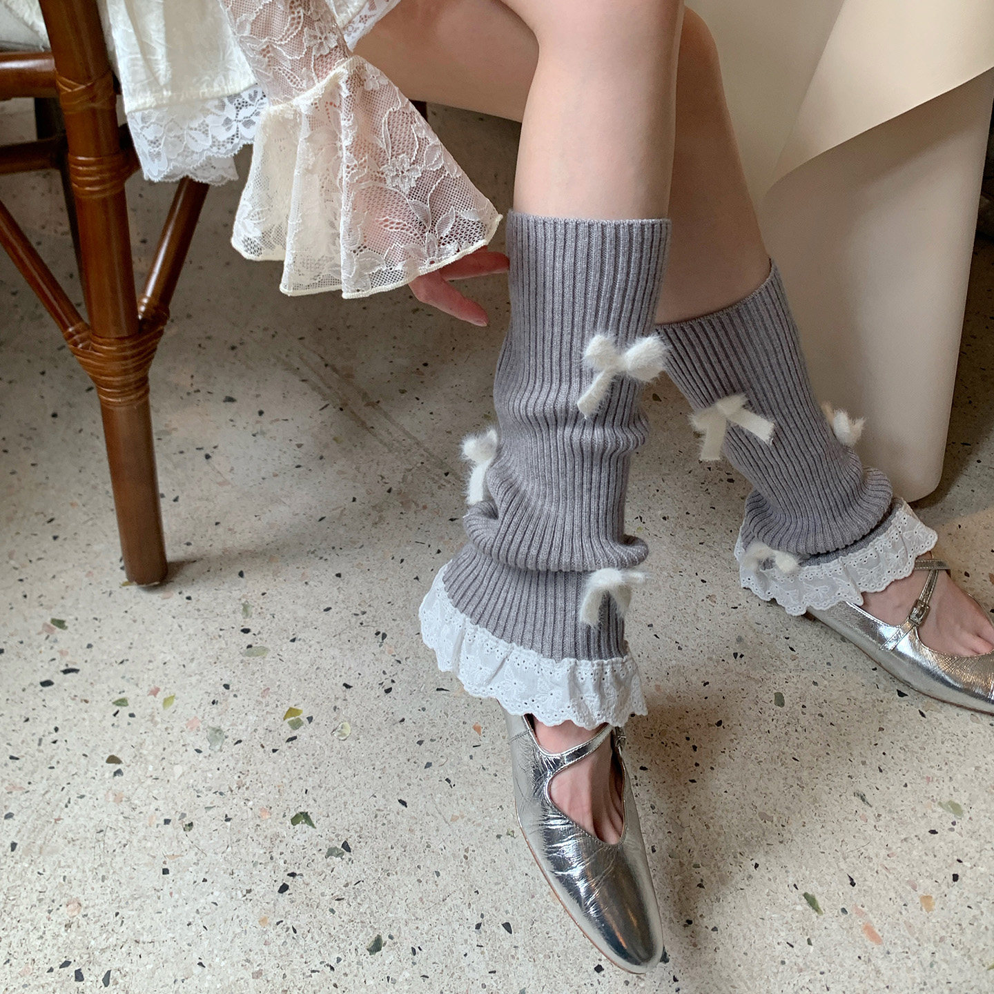 白色蝴蝶结蕾丝袜套女miu系芭蕾少女风日系针织堆堆袜腿套小腿袜,淘宝优惠券,粉丝福利购,淘宝优惠卷