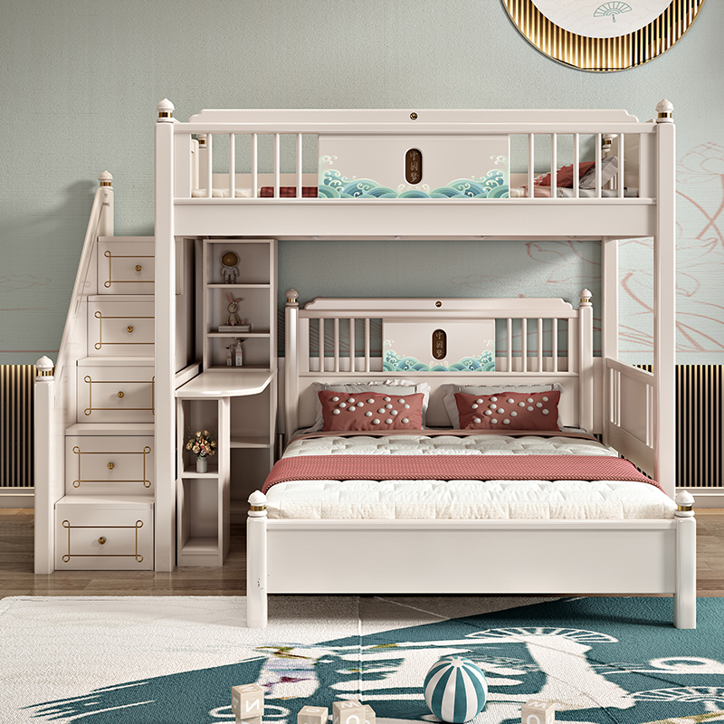交叉式双层床儿童床错位高低床1.5米交错式子母床姐弟床S型上下床-图0