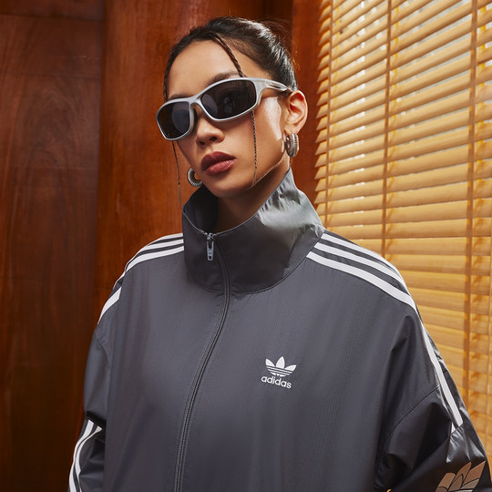Adidas originals клевер темно-серый воротник-стойка мужская и женская куртка одинакового стиля универсальная полосатая с длинными рукавами