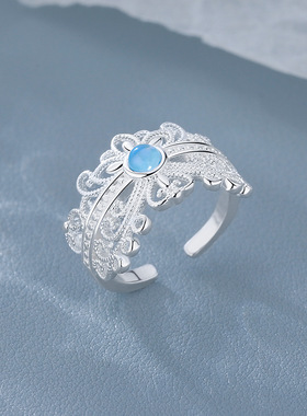 2024新款新中式银白色镂空花丝戒指清冷感高颜值宫廷风重工食指戒