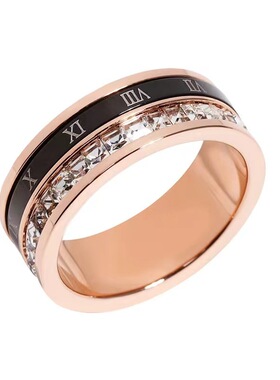 钛钢抛光罗马数字时来转运镶钻锆石素圈戒指小众轻奢女款首饰