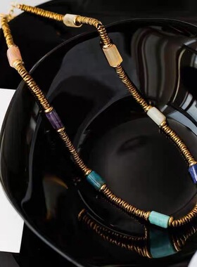 复古撞色拼接天然石轻奢欧美ins风秋冬感不掉色项链月影