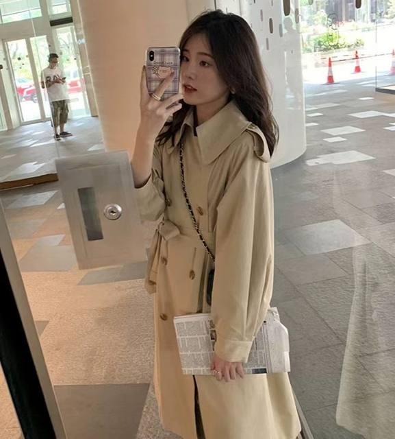High-end khaki trench coat for women 2025 new spring and autumn this year's popular mid-length coat for small people