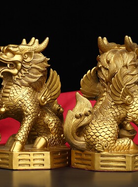 铜神兽坐麒麟招财门厅聚财摆件