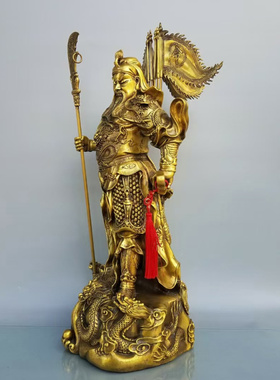 关公财神黄铜招财中式门厅摆件