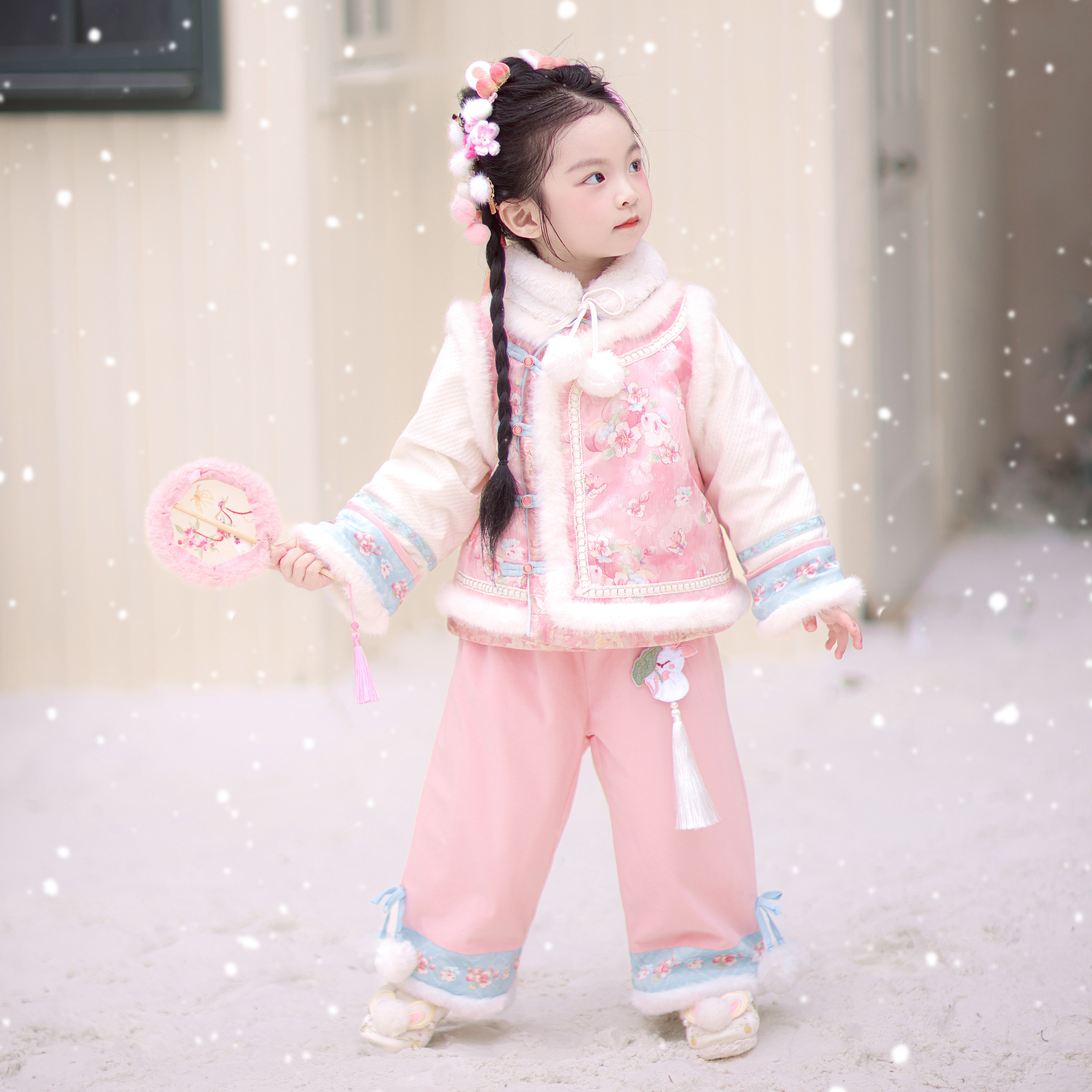 兮兮家汉服女童冬季新款国风新中式裤子套装加厚绒拜年服唐装雪桃,淘宝优惠券,粉丝福利购,淘宝优惠卷