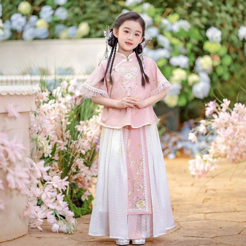 汉服女童夏季新款儿童新中式国风短袖套装小女孩古风超仙,淘宝优惠券,粉丝福利购,淘宝优惠卷