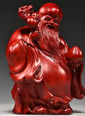红色木质雕刻老寿星公摆件红木家居玄关装饰工艺品生日祝贺寿送礼
