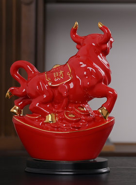 土黄色陶瓷生肖牛摆件吉祥物