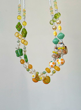橘子辉煌 串珠捷克琉璃珠珍珠串珠锁骨链颈链配饰长度41加5
