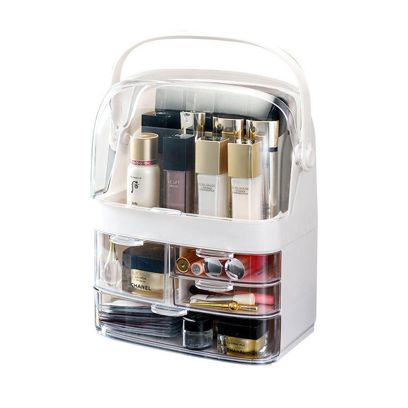 化妆品收纳盒手提防尘收纳大容量多功能整理架分隔透明置物架网红 - 图2