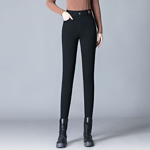 冬季黑色加绒高腰弹力修身小脚裤显瘦百搭