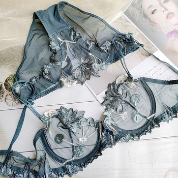 Sexy ໂປ່ງໃສ lace mesh embroidery ultra-thin bra ທີ່ມີເຕົ້ານົມຂະຫນາດໃຫຍ່ແລະ underwire breathable ຊຸດຊັ້ນໃນເພື່ອ seduce ແມ່ຍິງ