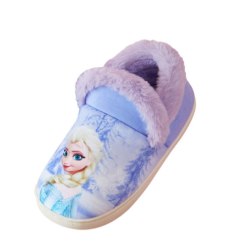 迪士尼儿童女冬季棉拖鞋卡通公主室内居家保暖包跟中大童女孩拖鞋 - 图3