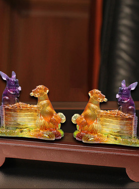 集雅轩宋韶光大师2026马年吉祥物生肖属狗 狗兔同乐 琉璃吊坠礼品