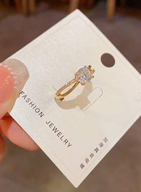 时尚简约镶钻交叉开口戒食指戒女