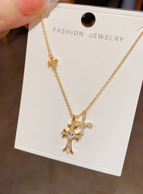 气质时尚锆石双十字架吊坠项链