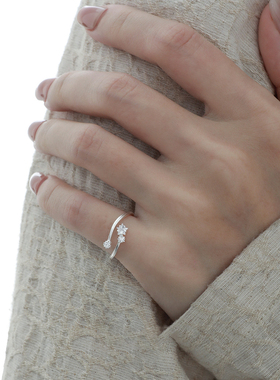 禾派 原创星星双轨戒指纯银S925简约轻奢五角星锆石镶钻开口戒