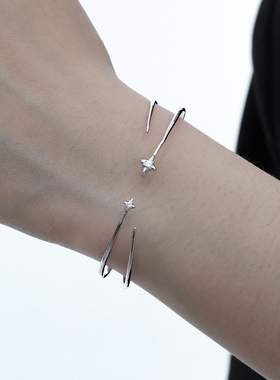 禾派 星星轨迹手镯纯银原创S925简约百搭小众气质星推饰品手环