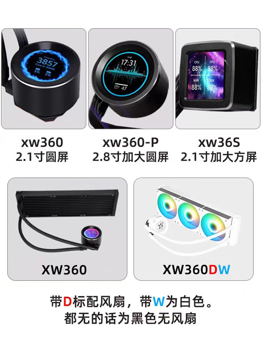 先马XW360DW一体式360水冷CPU散热器带2.1英寸屏幕电脑主机箱风扇 - 图1