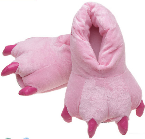 冬爱情公寓卡通恐龙熊掌防滑保暖毛绒包跟室内搞怪男女爪子棉拖鞋 - 图3