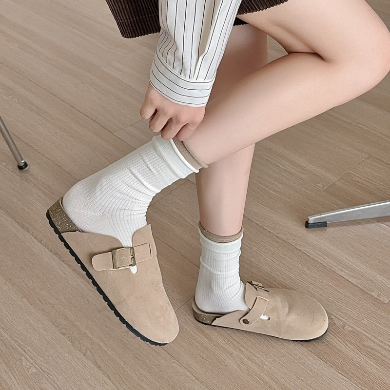 Japanese retro color-blocked striped student mid-calf socks