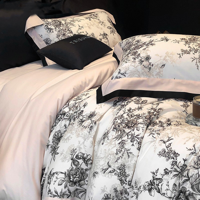 法式复古风全棉磨毛四件套花卉数码印花加厚纯棉被套秋冬床品紫色