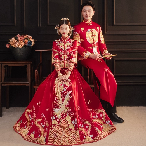 Традиционный свадебный наряд Сюхэ, свадебное платье, вечернее платье, коллекция 2021, большой размер, дракон и феникс