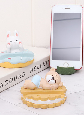 卡通动物桌面手机支架摆件可爱甜甜圈兔子柯基办公桌懒人支撑架