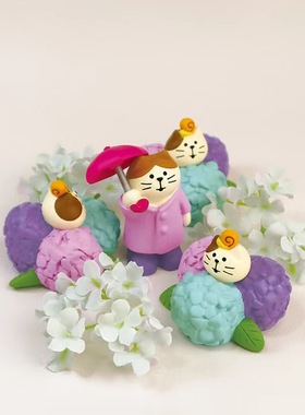 猫咪夏梅雨青蛙池塘彩虹ins摆件