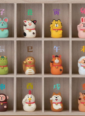 Zakka日式猫新春十二生肖招财招福迎春摆件DIY微缩场景潮玩工艺品