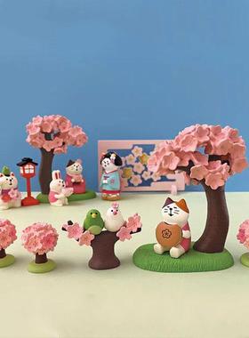 日式猫咪赏花樱花团子达摩点心祝福猫Zakka微缩场景装饰ins小摆件