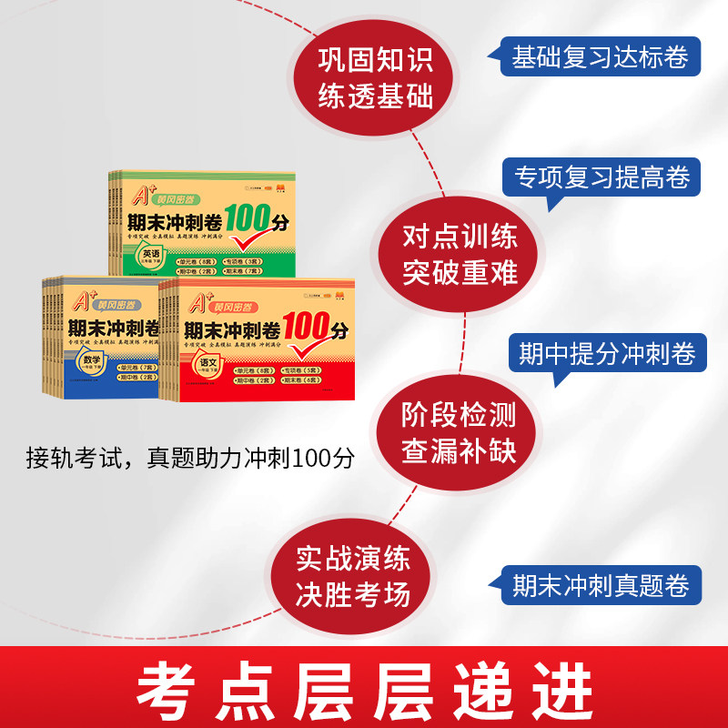 期末冲刺100分一年级二年级三年级四五六年级上册语文数学英语测试卷全套人教版小学同步训练题专项练习册单元期末考试试卷题下册