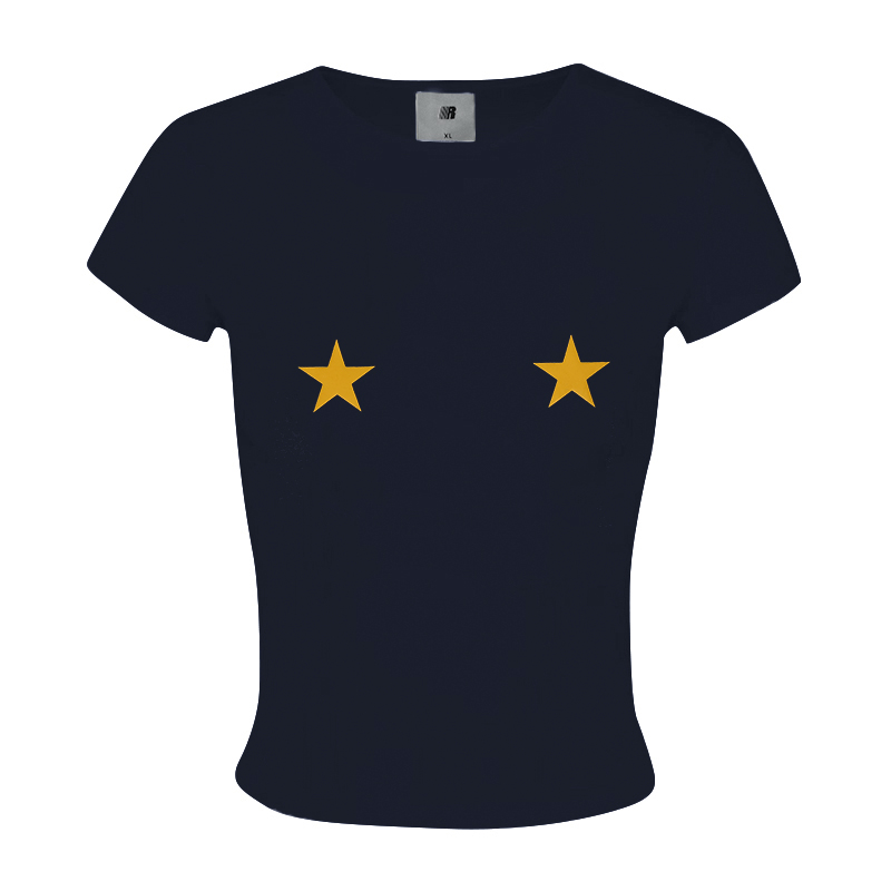 FDR官方店 辣妹星星撞色U领正肩短袖t恤男女夏季修身显瘦上衣 - 图3