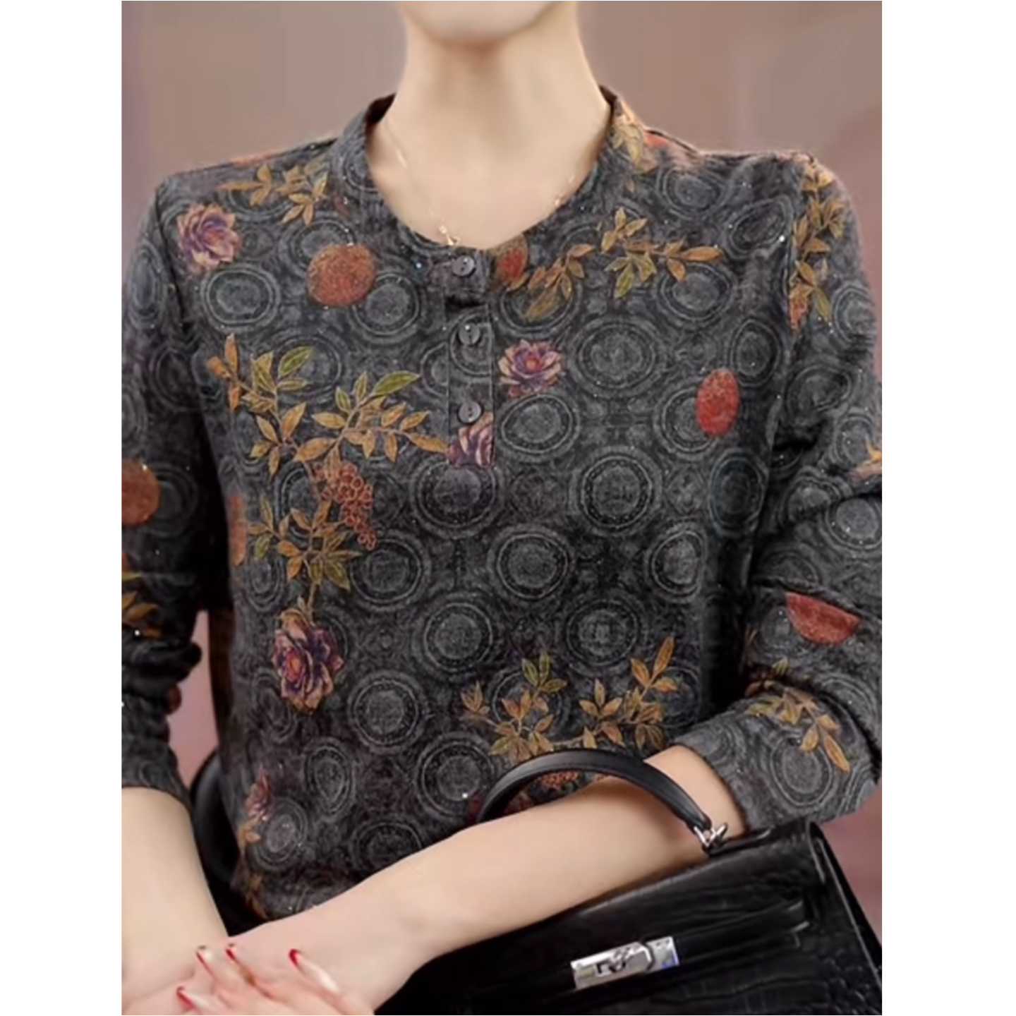 双面德绒上衣女长袖t恤春秋新款X妈妈洋气小衫冬季内搭保暖打底衫 - 图1