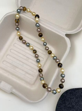 天然虎眼石串珠手链项链叠戴女轻奢高级感美拉德百搭糖果珍珠毛衣