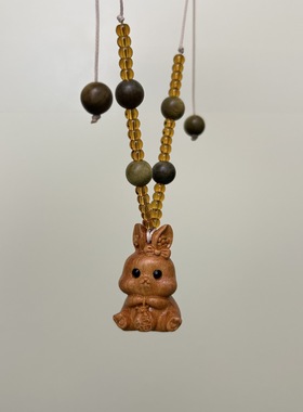 手作复古木质卡通吊坠串珠项链轻奢小众设计感民族风锁骨链毛衣链