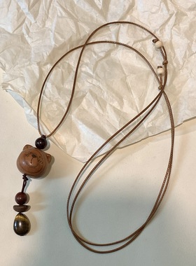 木质虎眼石小狗小熊项链女秋冬可爱小众设计毛衣链长款吊坠配饰