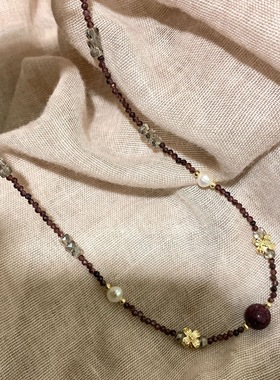 新中式极细叠戴项链闪亮黑晶宝石串珠女轻奢吊坠小众百搭饰品