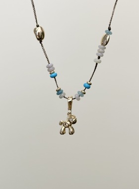 新款小马吊坠项链女小众设计感高级轻奢气质百搭串珠项链紫蝴蝶项