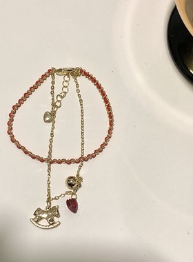 本命年红绳小马钱币编织双层手链女轻奢高级感手绳气质红绳手饰