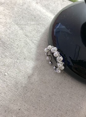 超精致！花朵戒指方形复古珍珠中古质感叠戴戒指气质指环