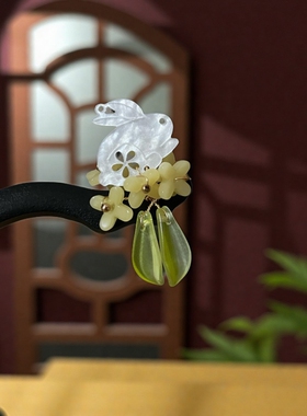 汉服桂花兔流苏盘发头饰百搭