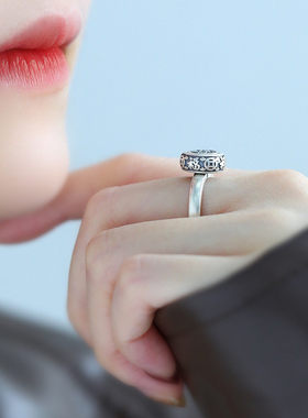 925银民族风招财进宝转动戒指女