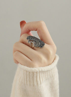 925银复古孔雀开屏时尚国风戒指
