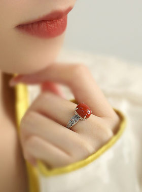 925银民族风唐草纹蛋形高级戒指