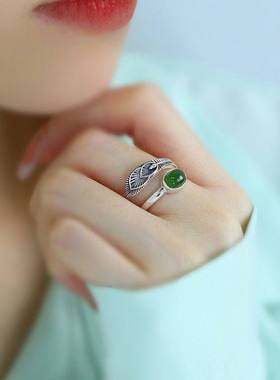925银新中式碧玉凤尾小众戒指女