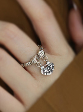 925银复古长命锁小众气质戒指女