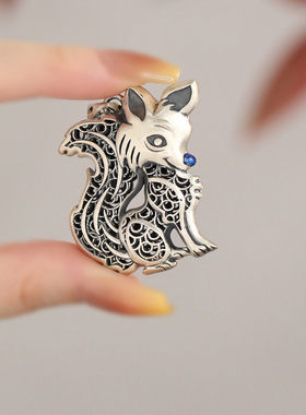 925银中国风珐琅狐狸百搭吊坠女